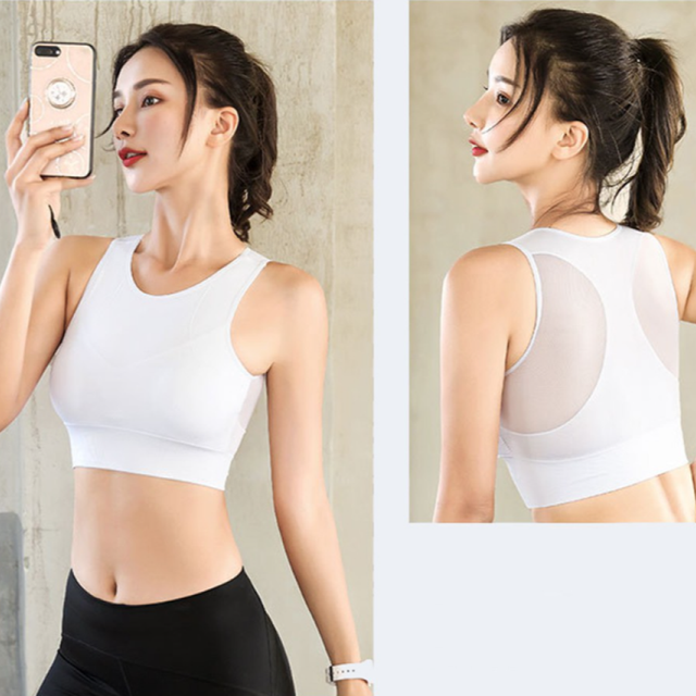&Aacute;o bra nữ tập gym yoga Amin phối lưới m&agrave;u trắng