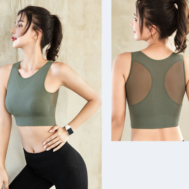 &Aacute;o bra nữ tập gym yoga Amin phối lưới m&agrave;u xanh r&ecirc;u