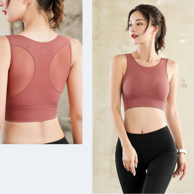 &Aacute;o bra nữ tập gym yoga Amin phối lưới m&agrave;u t&iacute;m hồng