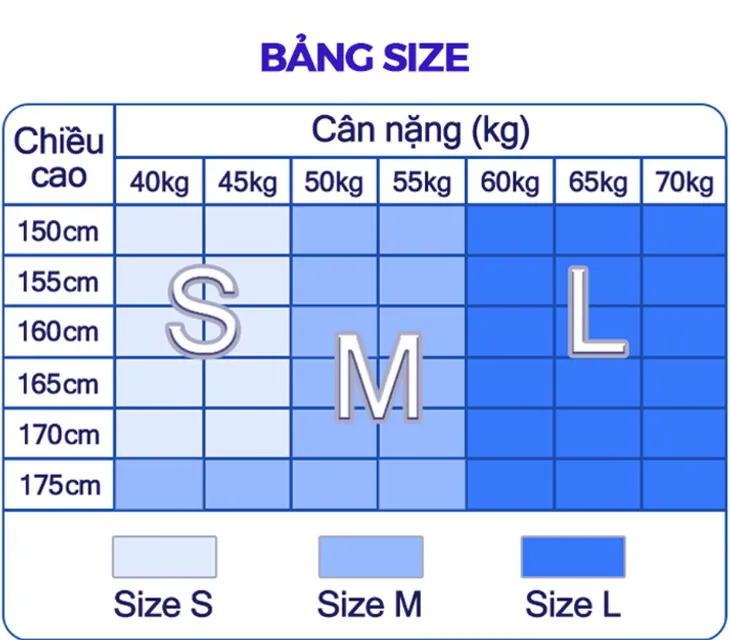 Bảng size tham khảo