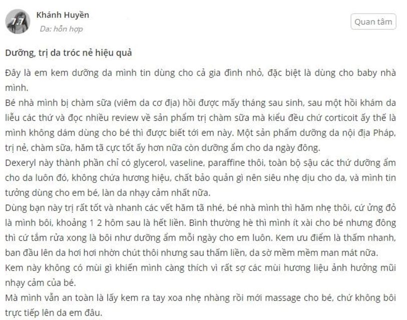 Kem dưỡng da Dexeryl c&oacute; t&aacute;c dụng hỗ trợ chữa vi&ecirc;m da cơ địa (ch&agrave;m sữa) cho trẻ sơ sinh
