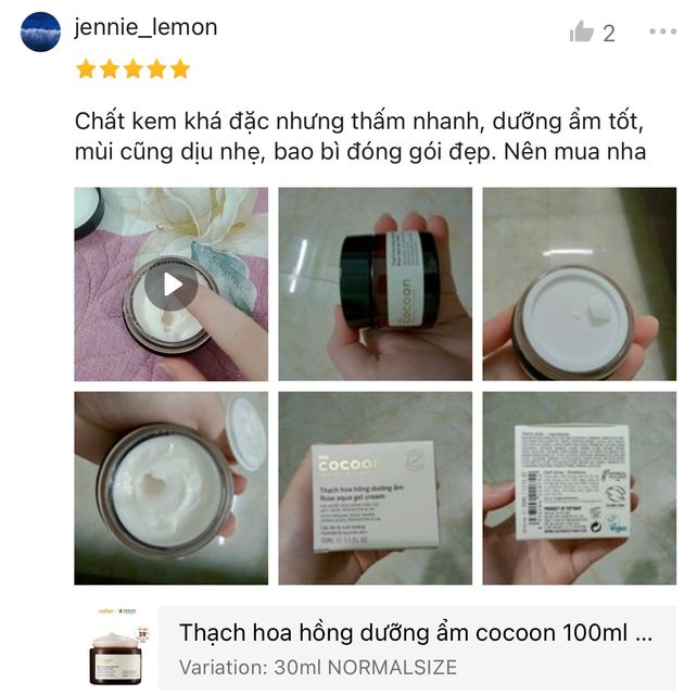Phải hồi từ người d&ugrave;ng kem dưỡng ẩm thạch hoa hồng Cocoon Rose Aqua Gel Cream