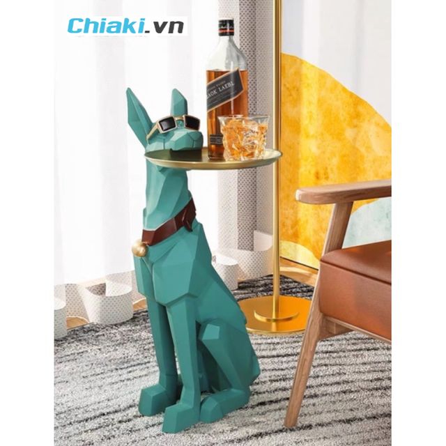 Tượng decor ch&uacute; ch&oacute; ngậm đĩa đựng đồ