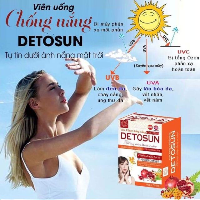 Vi&ecirc;n uống chống nắng Detosun hạn chế qu&aacute; tr&igrave;nh l&atilde;o hoa da