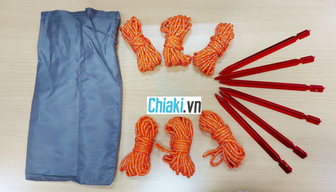 Bộ cọc nh&ocirc;m v&agrave; d&acirc;y d&ugrave; căng giữ lều, bạt cắm trại m&agrave;u đỏ