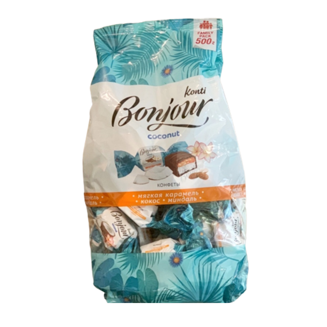 Kẹo socola dừa hạnh nh&acirc;n Konti Bonjour Coconut t&uacute;i 500g