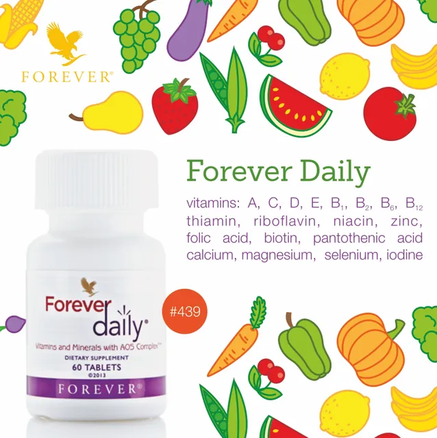 Vi&ecirc;n uống rau củ quả 439 FLP Forever Daily hỗ trợ bổ sung vitamin v&agrave; kho&aacute;ng chất cần thiết cho cơ thể