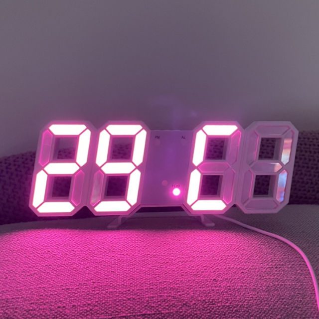 Đồng hồ led 3D treo tường, để b&agrave;n Jiashi DHL02 led m&agrave;u hồng