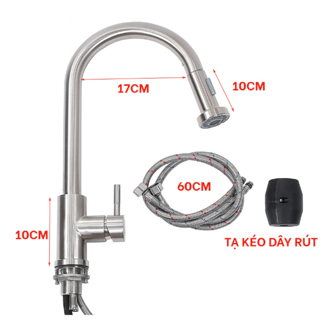 V&ograve;i rửa ch&eacute;n n&oacute;ng lạnh d&acirc;y r&uacute;t Hobby Home Decor VDR4 tiện lợi sử dụng, dễ d&agrave;ng lắp đặt