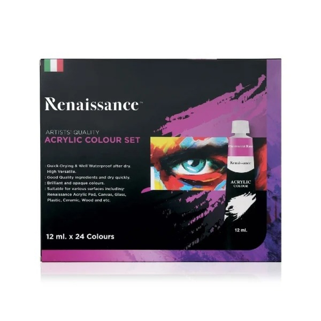Bộ m&agrave;u vẽ Acrylic Renaissance dạng tu&yacute;p 12ml (24 m&agrave;u)