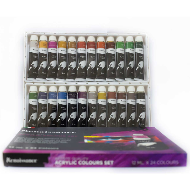 Bộ m&agrave;u vẽ Acrylic Renaissance dạng tu&yacute;p 12ml (24 m&agrave;u)