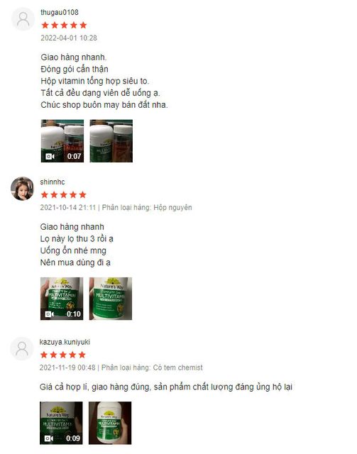 đ&aacute;nh gi&aacute; của người d&ugrave;ng về Multivitamin Nature&rsquo;s Way từ shopee