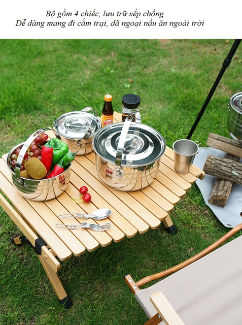 Bộ 4 nồi inox d&atilde; ngoại xếp gọn đa năng
