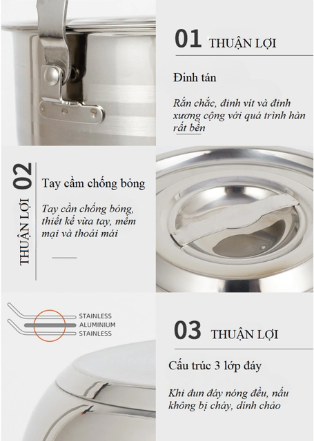 Bộ 4 nồi inox d&atilde; ngoại xếp gọn đa năng