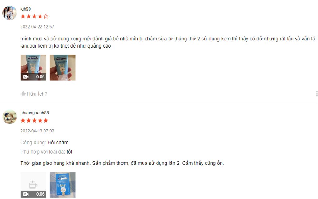 review từ kh&aacute;ch h&agrave;ng đ&atilde; từng mua v&agrave; sử dụng sản phẩm kem Kutieskin