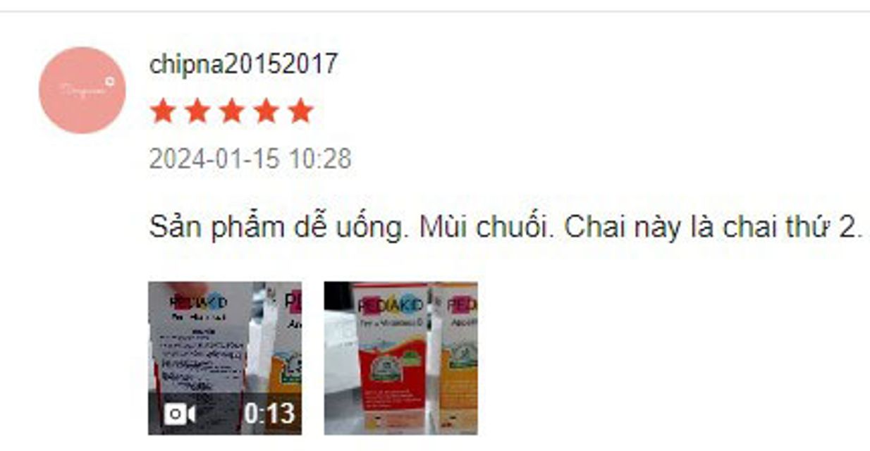 Đ&aacute;nh gi&aacute; Siro Pediakid Fer + Vitamin B từ kh&aacute;ch h&agrave;ng