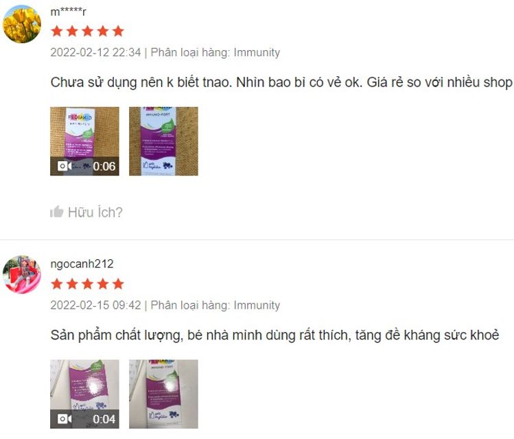 Đ&aacute;nh gi&aacute; Pediakid Immuno - For từ kh&aacute;ch h&agrave;ng