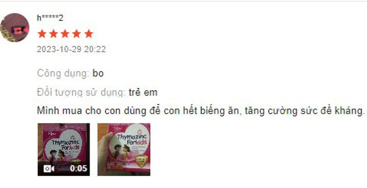 Review Thymozinc Forkids từ kh&aacute;ch h&agrave;ng
