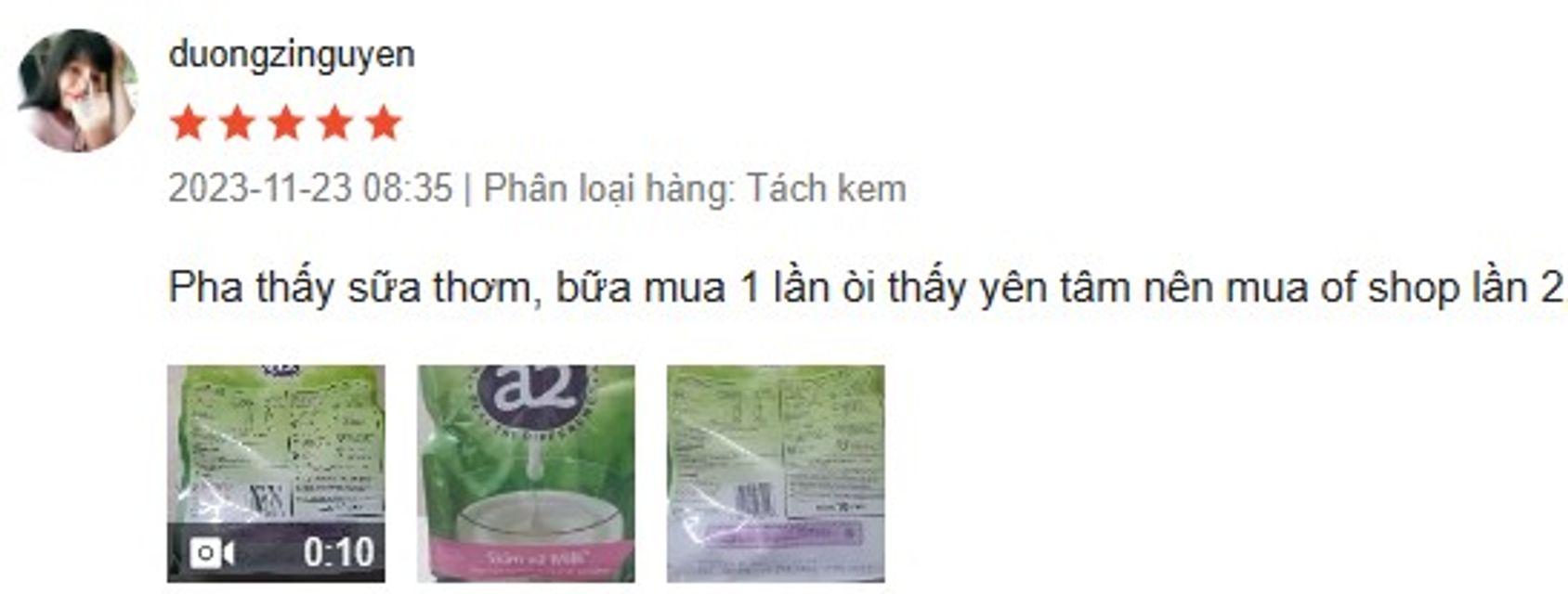 Nhận x&eacute;t sữa A2 t&aacute;ch b&eacute;o từ kh&aacute;ch h&agrave;ng