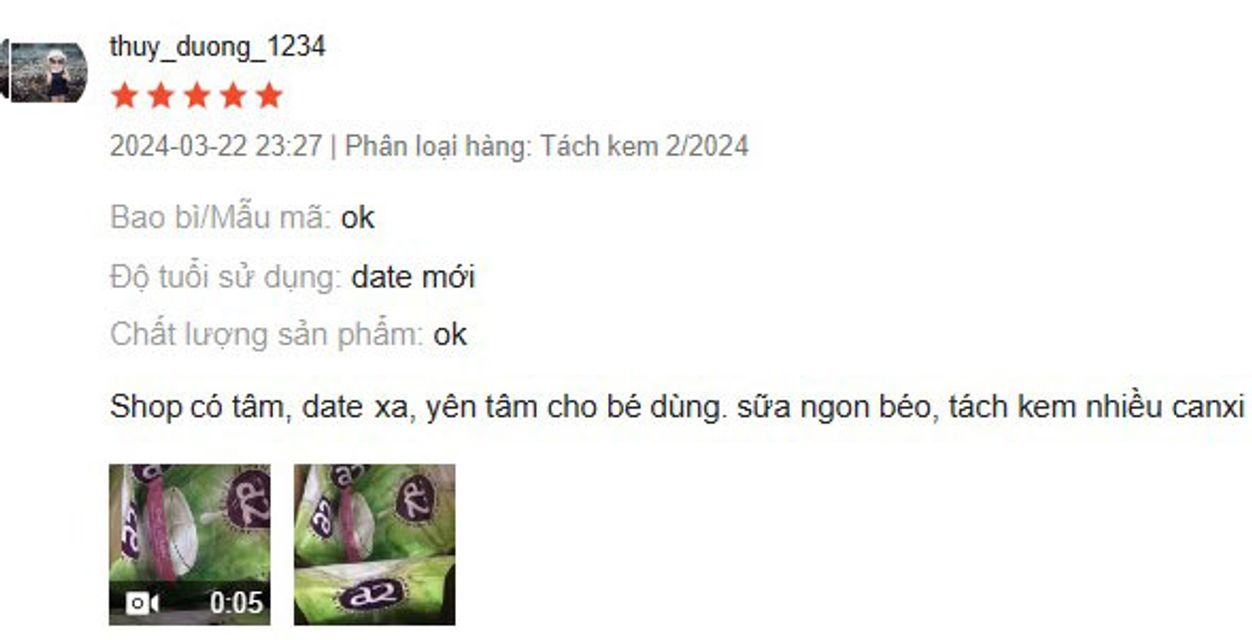 Đ&aacute;nh gi&aacute; sữa A2 t&aacute;ch kem từ kh&aacute;ch h&agrave;ng