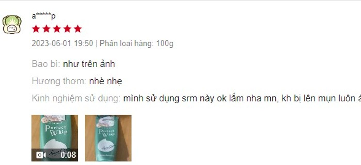 Review sữa rửa mặt Senka Perfect Whip Acne Care xanh l&aacute; từ kh&aacute;ch h&agrave;ng