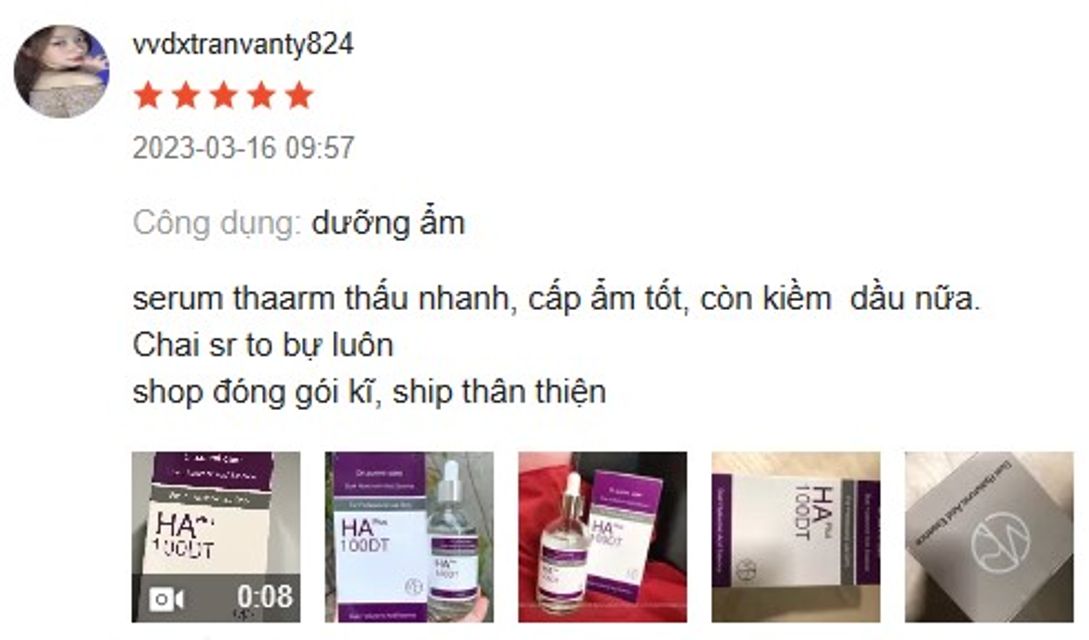 Nhận x&eacute;t serum HA Plus 100DT từ kh&aacute;ch h&agrave;ng
