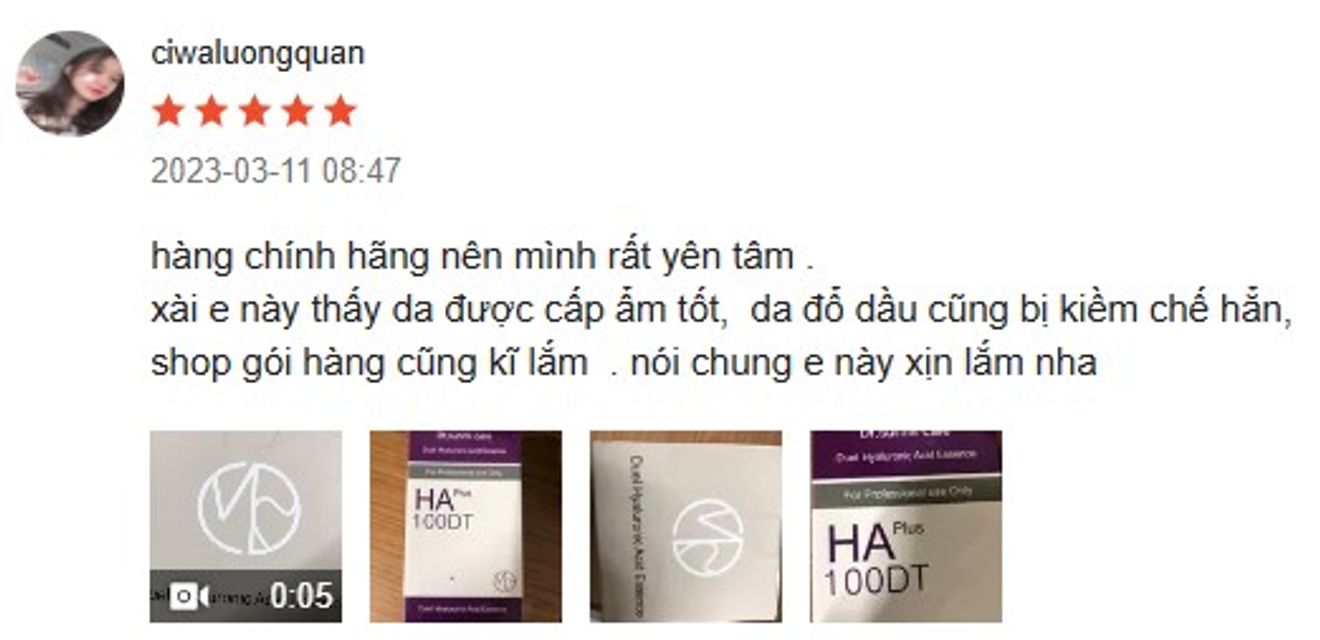 Đ&aacute;nh gi&aacute; serum HA Plus 100DT từ kh&aacute;ch h&agrave;ng