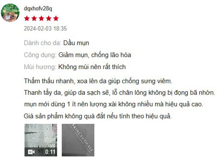 Nhận x&eacute;t serum SkinCeuticals Blemish + Age Defense từ kh&aacute;ch h&agrave;ng