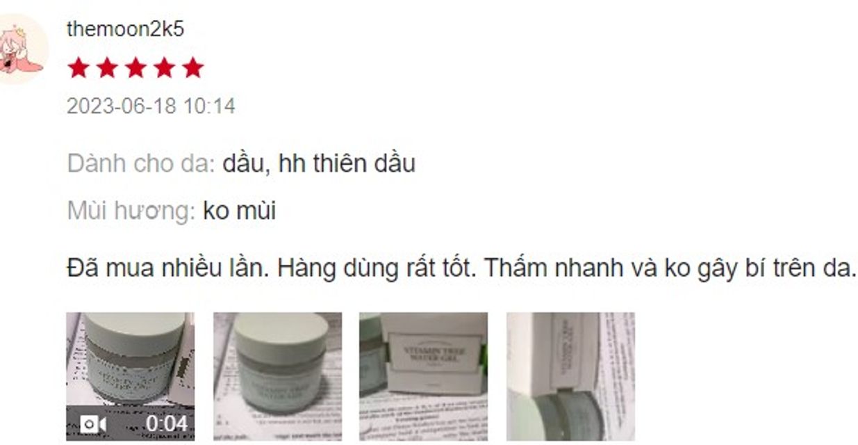 Đ&aacute;nh gi&aacute; kem dưỡng ẩm Vitamin Tree Water Gel