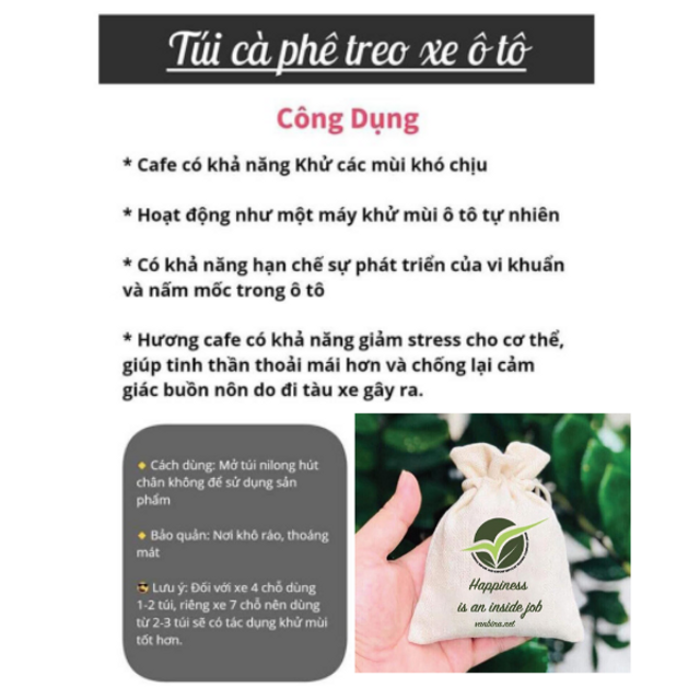 T&uacute;i thơm hạt C&agrave; ph&ecirc; tự nhi&ecirc;n Vanbina 100gr khử m&ugrave;i &Ocirc;T&Ocirc; 2
