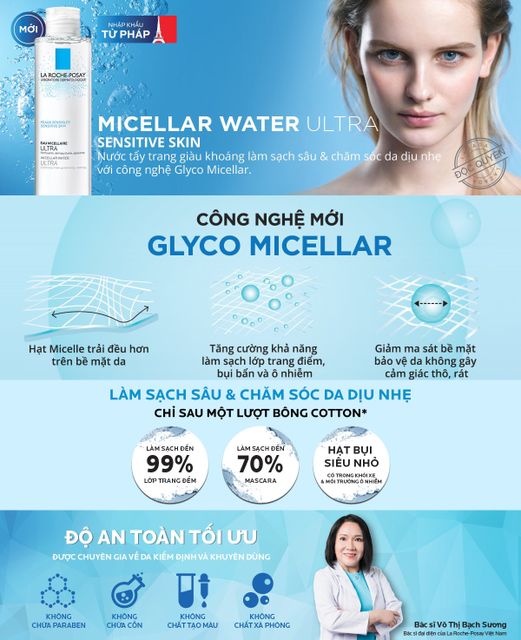 Nước tẩy trang La Roche Posay 400ml với c&ocirc;ng nghệ cải tiến Glyco Micellar