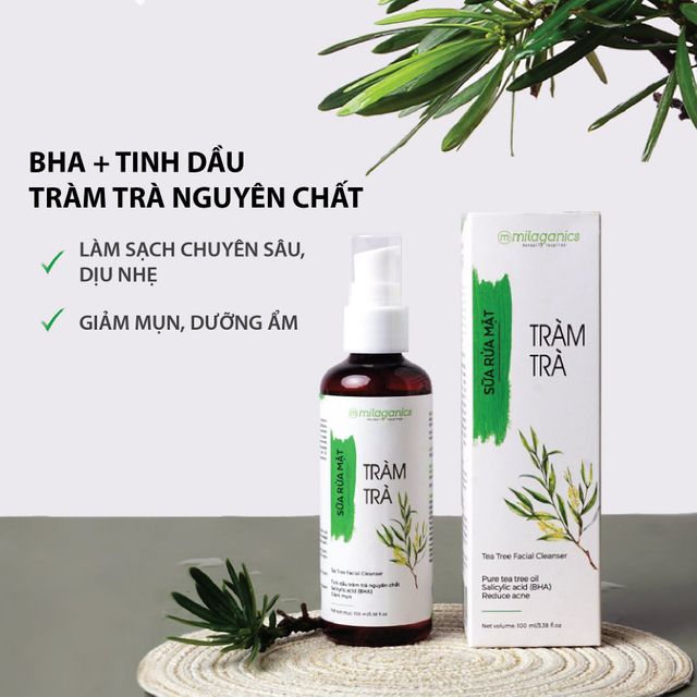 Sữa Rửa Mặt Giảm Mụn Tr&agrave;m Tr&agrave; Cho Da Nhạy Cảm Milaganics 100ml 1