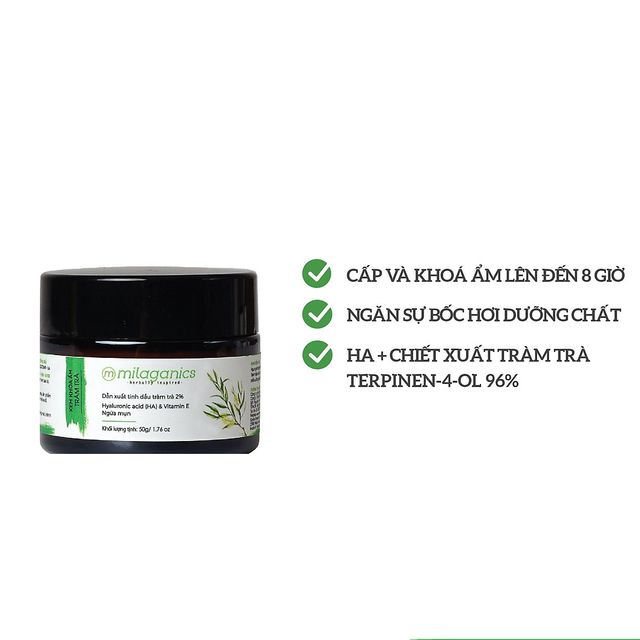 Kem Kh&oacute;a Ẩm Tr&agrave;m Tr&agrave; Milaganics 50gr dưỡng da 2