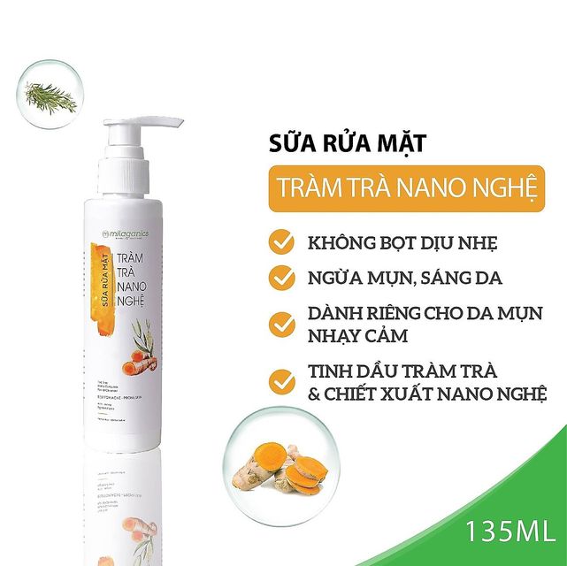 Sữa Rửa Mặt Tràm Trà Nano Nghệ Milaganics 135ml 2