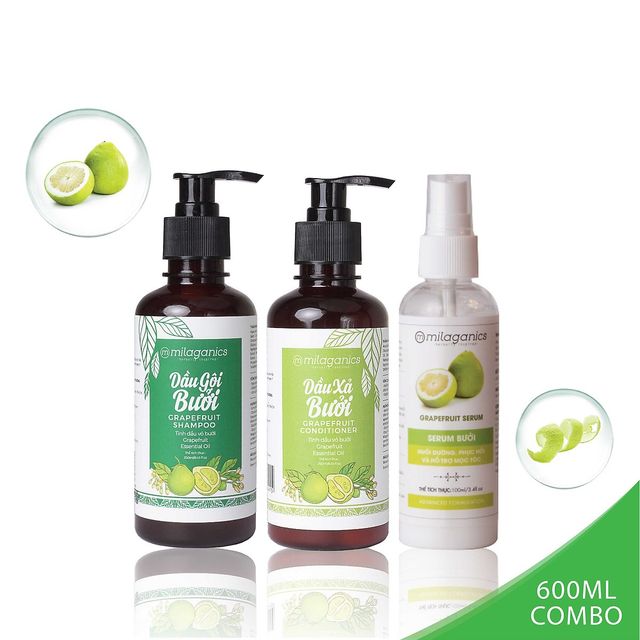 Bộ Ba Kích Thích Mọc Tóc Milaganics Dầu Gội, Dầu Xả, Serum Bưởi 1