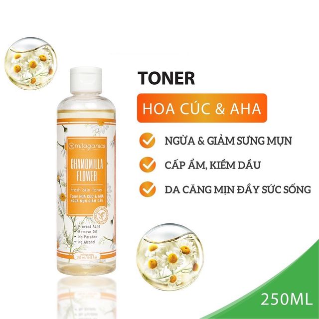 Toner Hoa C&uacute;c & AHA Ngừa Mụn, Giảm Dầu D&agrave;nh Milaganics 250ml (Chai) 2
