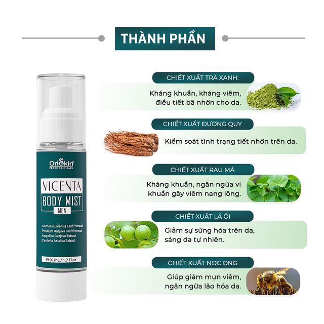 Xịt Hỗ Trợ Giảm Mụn Lưng Oriskin Vicenta Body Mist cho nam 2