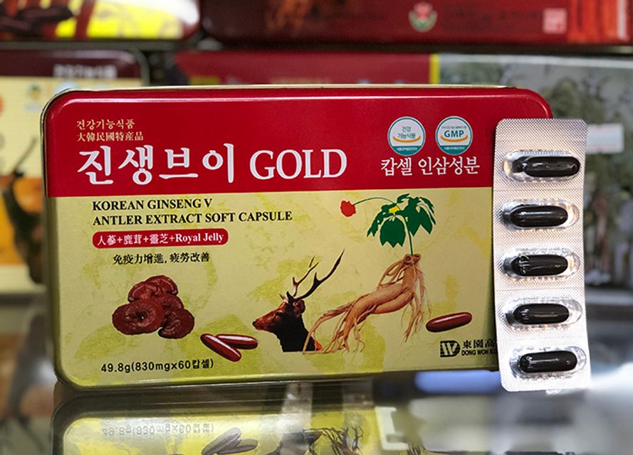 Vi&ecirc;n đạm s&acirc;m nhung linh chi H&agrave;n Quốc Gold hộp 60 vi&ecirc;n 1