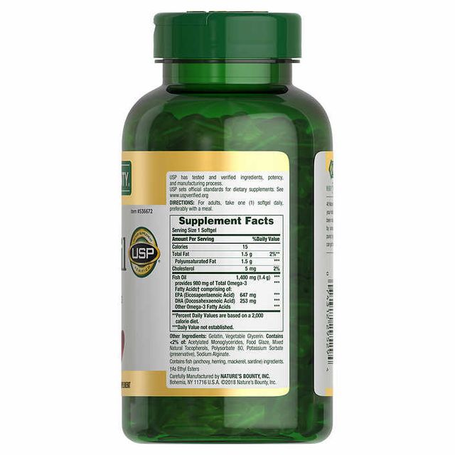 Dầu cá trợ tim, sáng mắt Nature’s Bounty Fish Oil 1400mg 130 Viên,Mỹ 2