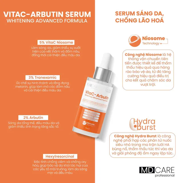 Serum trắng sáng da, trẻ hóa Da Md care VitaC Arbutin serum 30ml