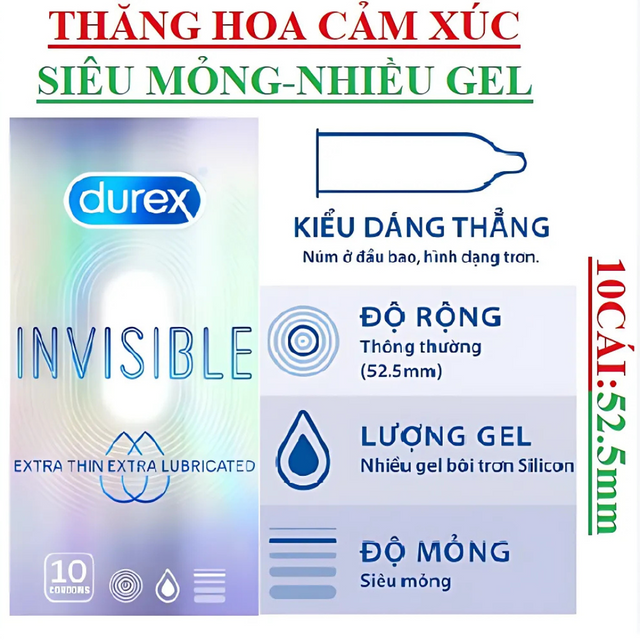 Combo 3 Hộp Bao Cao Su Durex Invisible Extra Thin (90 cái) - Siêu Mỏng 3