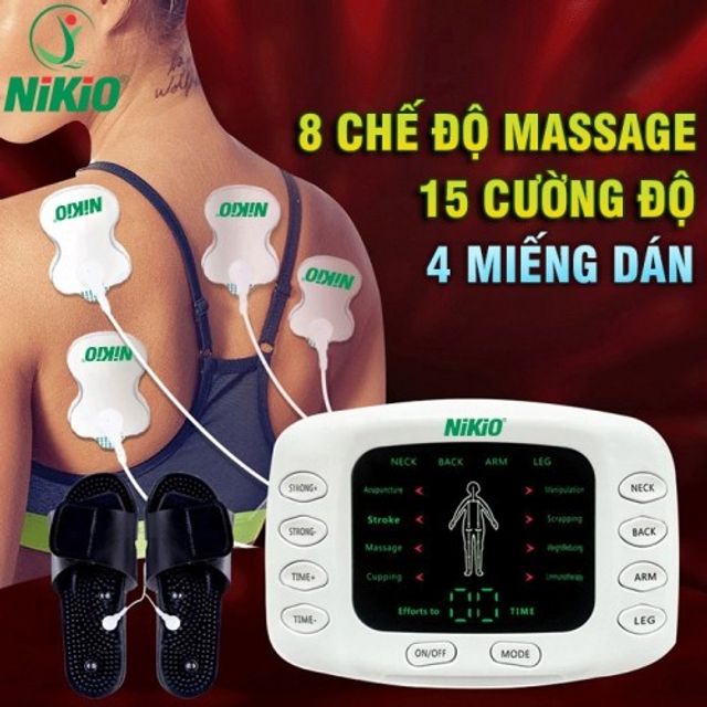 Máy Massage Xung Điện Nikio NK-105 - Thiết Bị Chăm Sóc Sức Khỏe Toàn Thân với 4 Miếng Dán và Dép Massage Chân, Tích Hợp 8 Chế Độ Thư Giãn 2