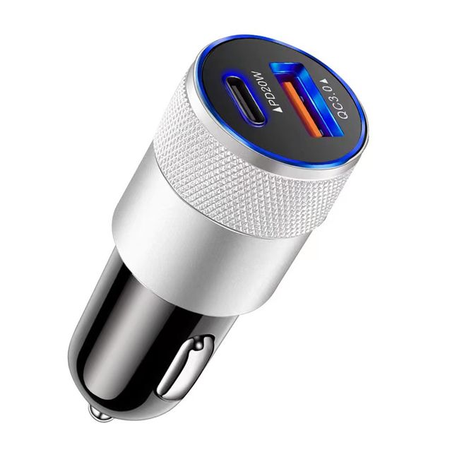 Tẩu sạc nhanh ô tô 2 cổng Usb và Type-C 38W có đèn led viền 2