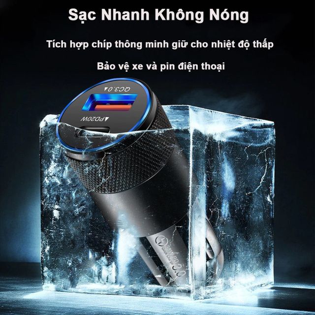 Tẩu sạc nhanh ô tô 2 cổng Usb và Type-C 38W có đèn led viền 4