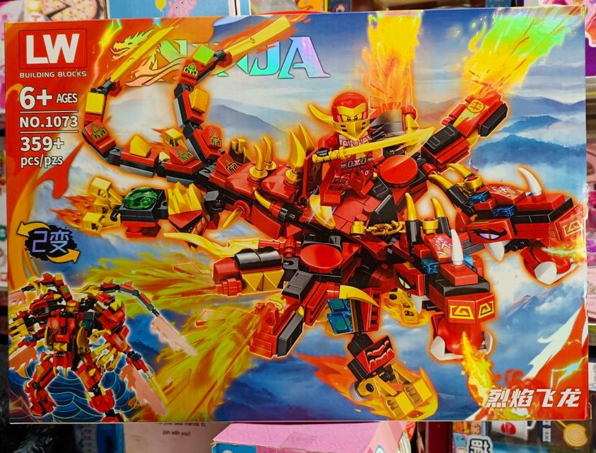Đồ chơi lắp r&aacute;p ninja rồng xanh 1072 v&agrave; ninja rồng đỏ 1073
