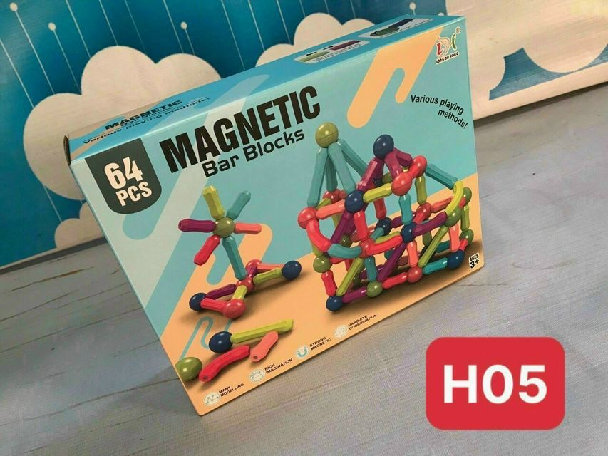 Đồ chơi lắp r&aacute;p c&aacute;c thanh nam ch&acirc;m gồm 64 chi tiết Magnetic Bar Blocks H05
