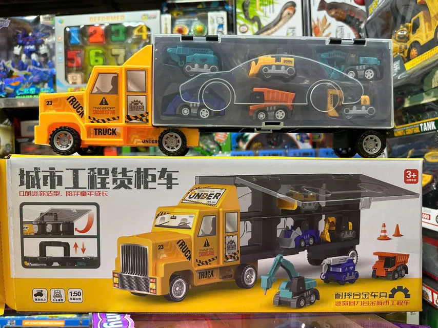 Bộ đồ chơi xe &ocirc; t&ocirc; tải chở 6 xe nhỏ chạy bằng đ&agrave;