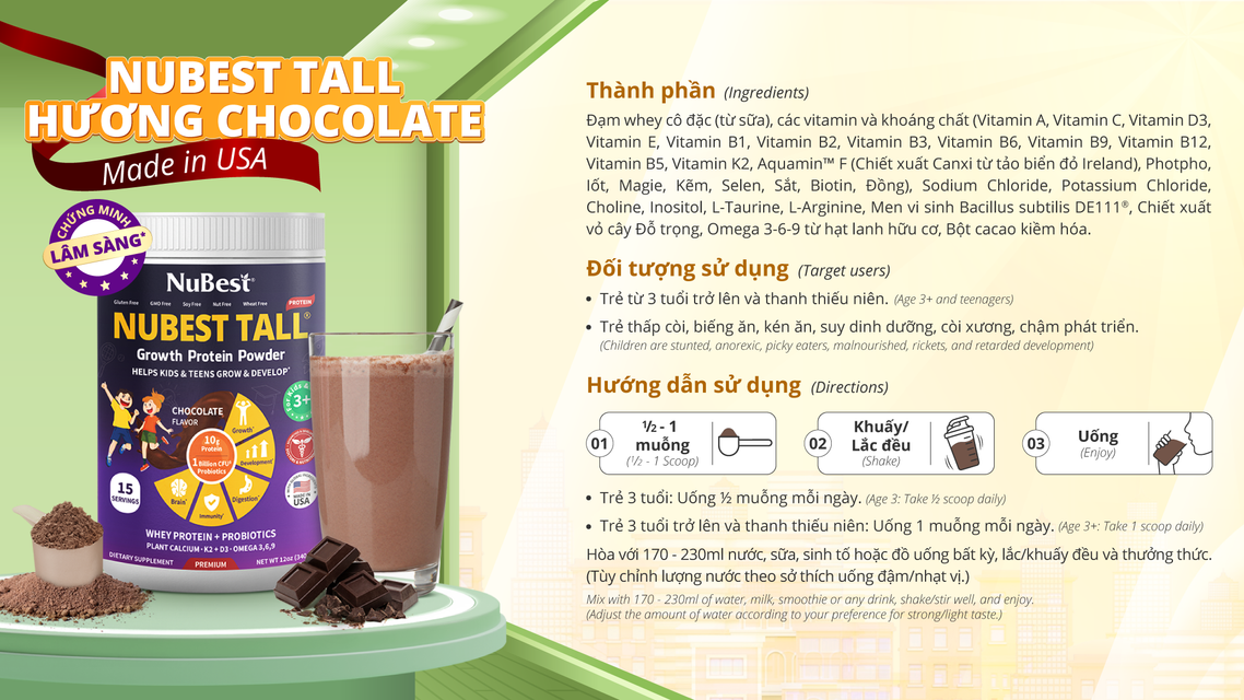 Thực Phẩm Bổ Sung Sữa Bột NuBest Tall Protein Chocolate Nhập Khẩu Mỹ 1