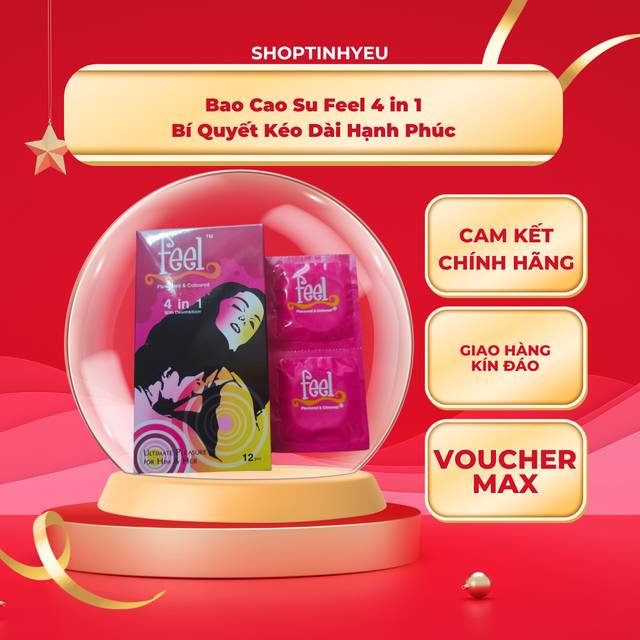 Bao Cao Su FEEL 4 IN 1 – Bi Gai Kéo Dài Thời Gian – Hộp 12 cái 1