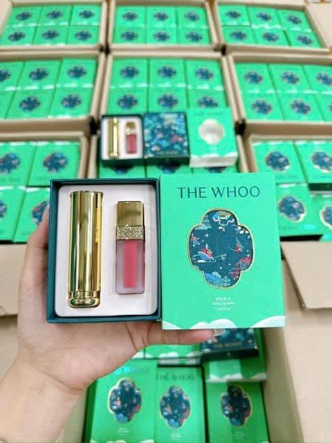 Set son dưỡng The History of Whoo m&agrave;u hồng + son kem 18 bản noel